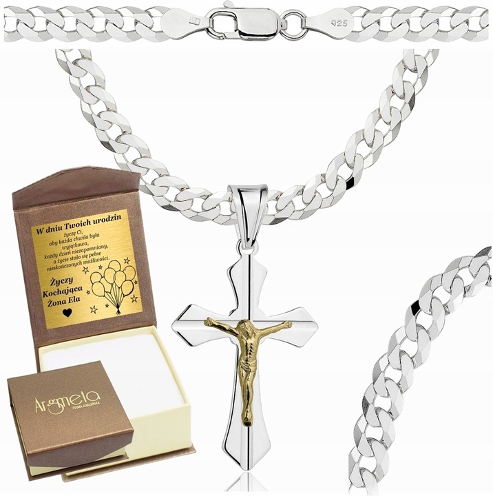 Łańcuszek Srebrny Męski Pancerka 5,00 mm z Krzyżykiem pr 925 Grawer Gratis
