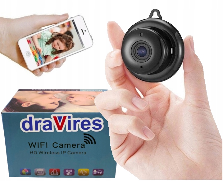 Kamera wifi draVires ip szpiegowska mała mini podczerwień