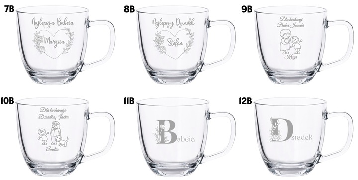 2 Duże Szklane Kubki Grawer LOGO 420ml Prezent dla pary Walentynki WZORY
