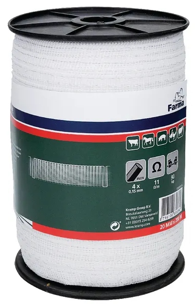 TAŚMA Biała OGRODZENIOWA DO PASTUCHA 20MM X 200M FARMA Jakość Kerbl