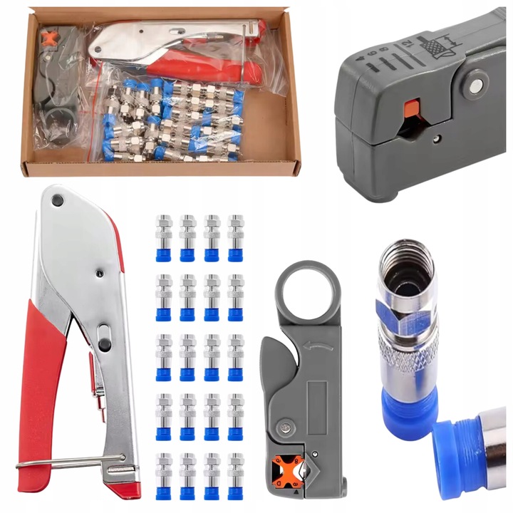 Zestaw Szczypce do Zaciskania Kabli Koncentrycznych RG59 RG6 Wtyki Ściągacz