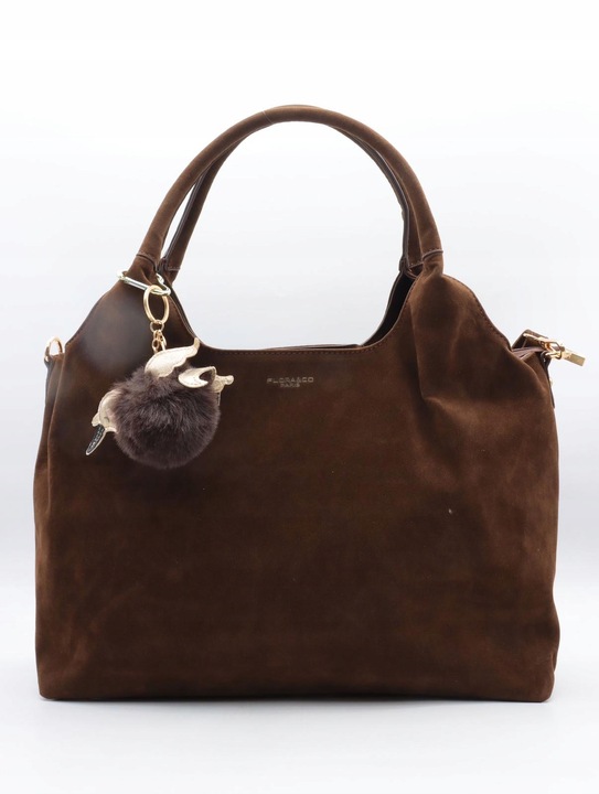 Torebka Flora&Co duża czekoladowa zamsz eco zamszowa breloczek brąz shopper