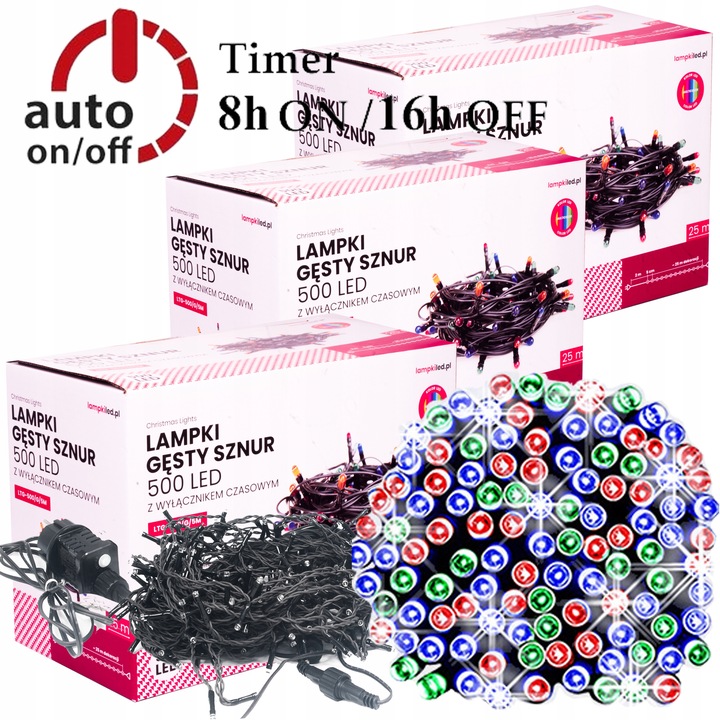 ZEWNĘTRZNE LAMPKI CHOINKOWE 1500 LED GĘSTE 75m KOLOROWE + FLESZ