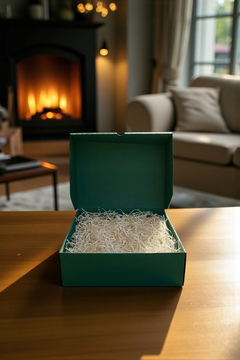 Pudełko prezentowe na prezent Święta zielone napis drewniany wypełnienie