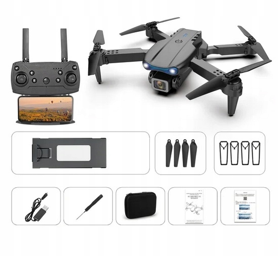 DRON e99 PRO 2x KAMERA 4K ZAWIS 200M UNIKANIE PRZESZKÓD WIFI TORBA PILOT