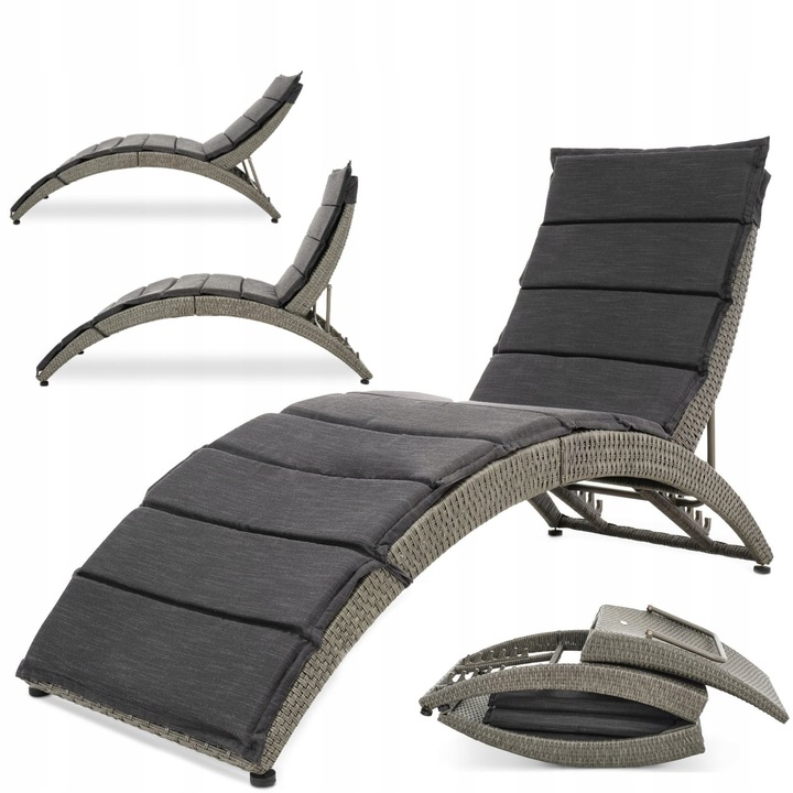 Leżak ogrodowy składany regulowany na balkon taras technorattan z poduszką