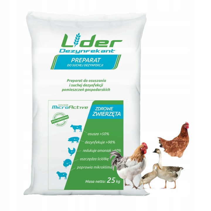 Preparat do suchej dezynfekcji LIDER dezynfekcja kurnika 25kg