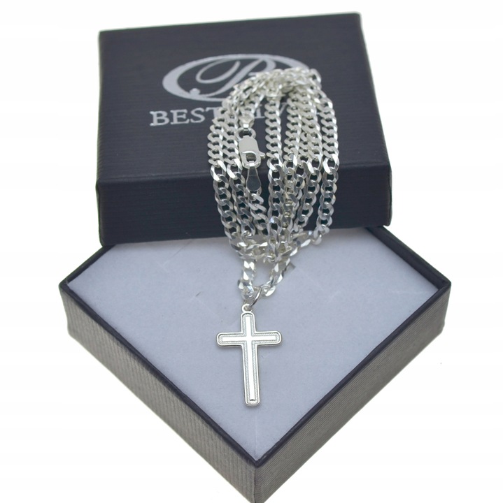 Łańcuszek srebrny 55cm Pancerka + Krzyżyk + GRATIS