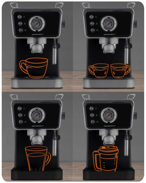 Ekspres do kawy ciśnieniowy kolbowy ze spieniaczem 20bar 1350W Berdsen