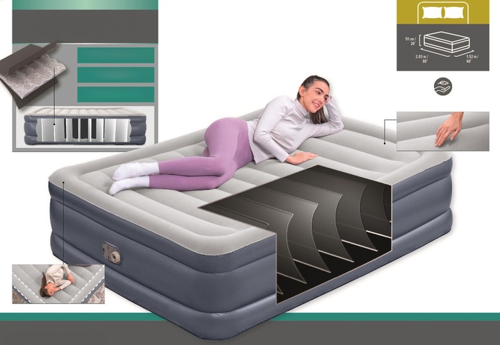 Dmuchany dla 2 osób dwuosobowy wysoki 200x150 wbudowaną pompką elektryczną