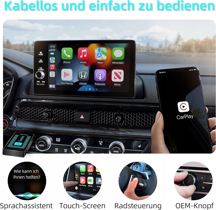 Bezprzewodowy adapter Carplay do iPhone'a iOS 9+ i nowsze Plug & Play