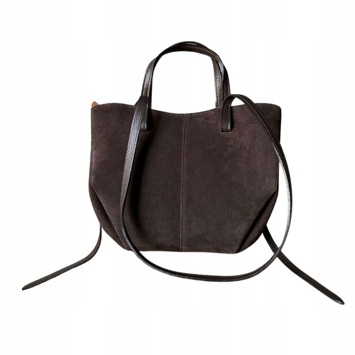 Czekoladowa zamszowa torebka brązowa shopper XL ZAMSZ NATURALNY łódka