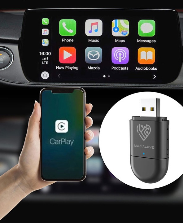 Bezprzewodowy Adapter APPLE CARPLAY do iPhone iOS ANDROID AUTO Pendrive USB