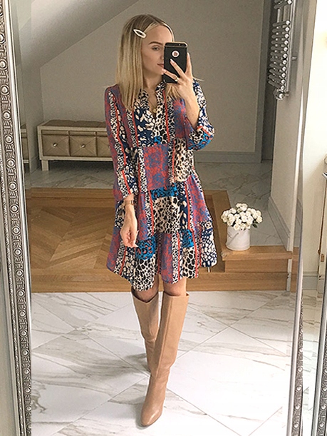 ELEGANCKA SUKIENKA trapezowa luźna dekolt V