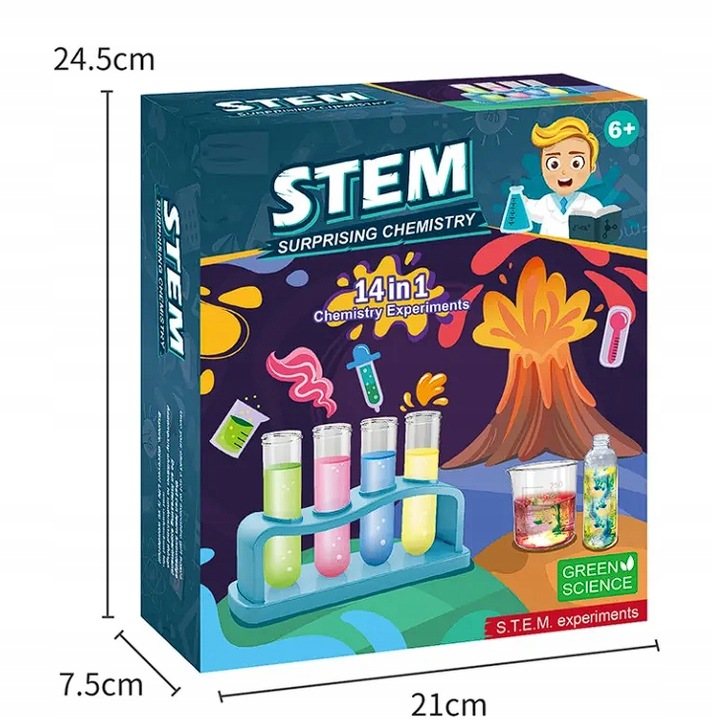 Zestaw Edukacyjny 14 Eksperymentów Mały Chemik Wulkan Nauka Zabawa Wybuch