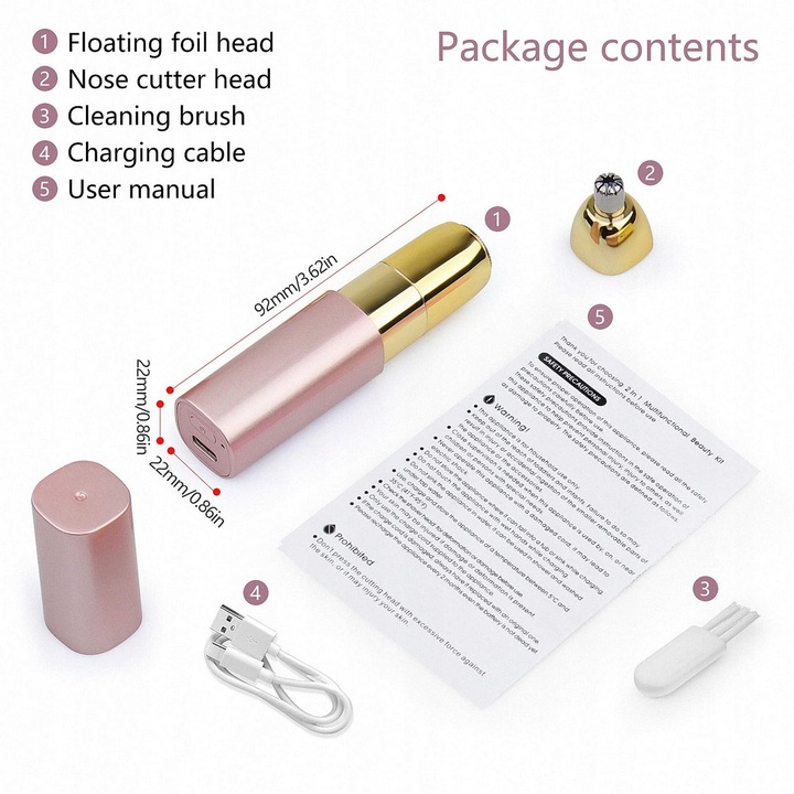 Depilator Trymer Do Brwi Twarzy Ciała Dla Kobiet + Kabel USB 2 W 1