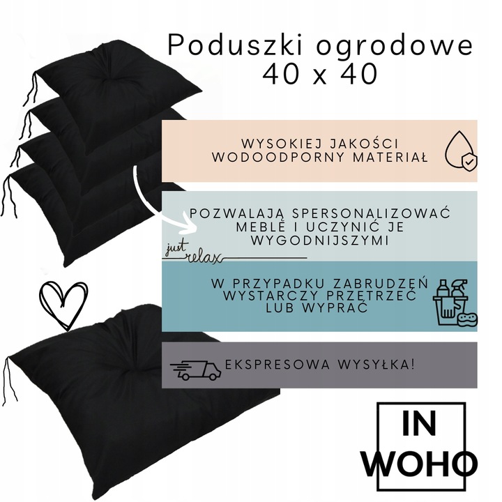 Poduszka ogrodowa na krzesło 40x40 zestaw 4szt