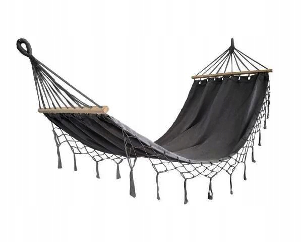 HAMAK OGRODOWY BOHO MAKRAMOWY DRĄŻEK PAŁĄK JEDNOOSOBOWY POKROWIEC GRAFIT