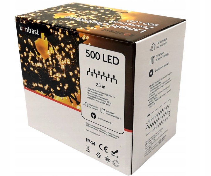 LAMPKI CHOINKOWE 500 LED ZEWNĘTRZNE WEWNĘTRZNE ŚWIATEŁKA IP44 CIEPŁA
