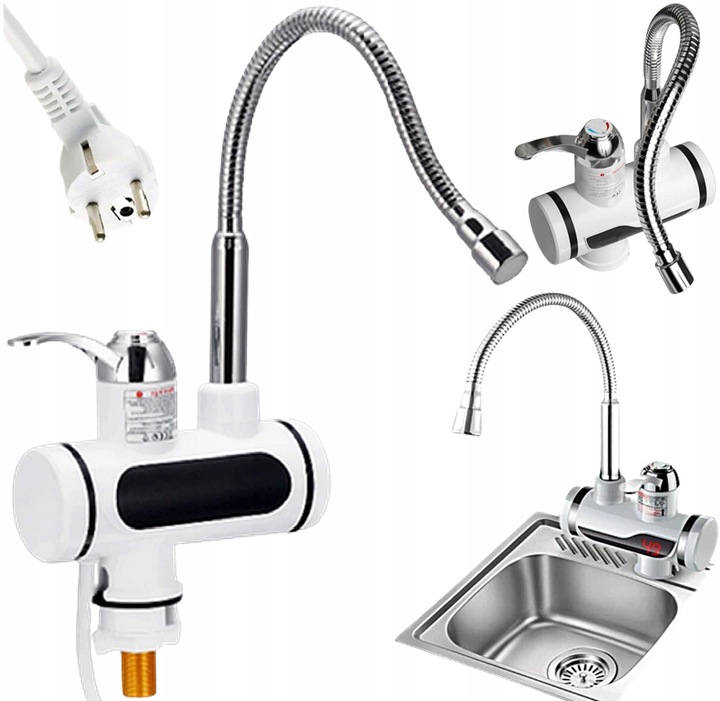 PRZEPŁYWOWY PODGRZEWACZ WODY FLEX ELEKTRYCZNY LCD KUCHENNY Z GIĘTKIM KRANEM