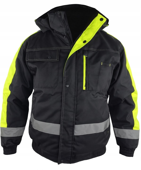 OCIEPLANA Kurtka BOMBERKA robocza ZIMOWA męska z kapturem ODBLASKOWA bhp OC
