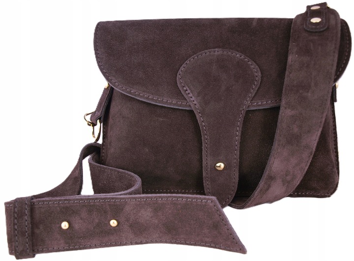 Zamszowa Torebka włoska CZEKOLADOWA nerka listonoszka MAXI DUŻA WERSJA