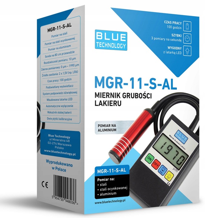 MGR-11-S-AL MIERNIK CZUJNIK TESTER GRUBOŚCI LAKIERU+GRATIS SONDA PŁASKA