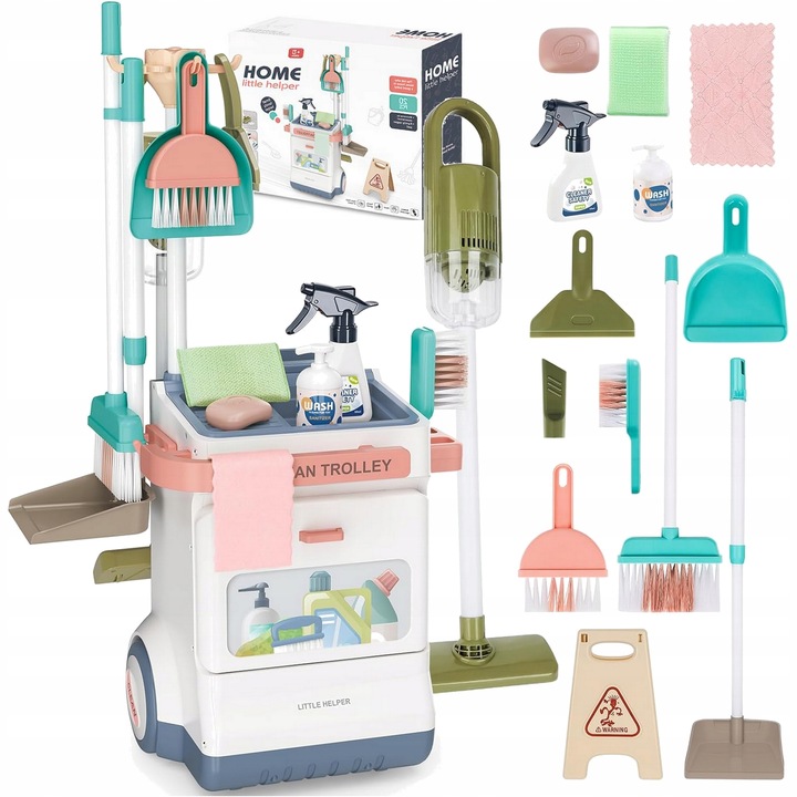 Zestaw do sprzątania dla dzieci odkurzacz wózek mop wiaderko akcesoria 20w1
