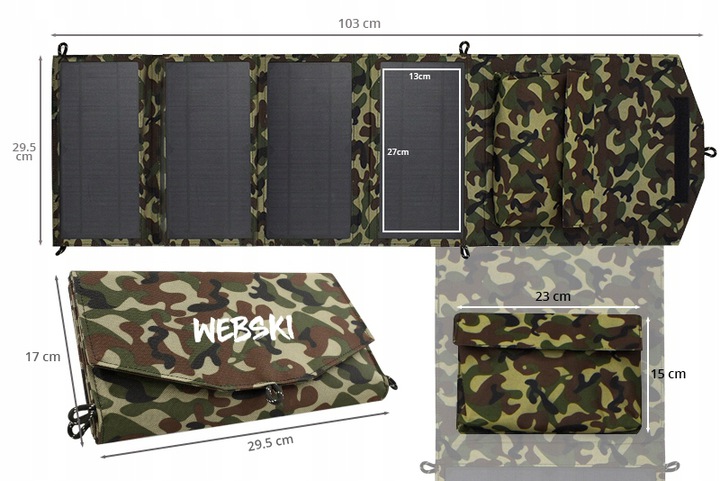 PRZENOŚNY PANEL SŁONECZNY 4 PANELE 2xUSB 20W MATA SOLARNA SKŁADNA W GÓRY