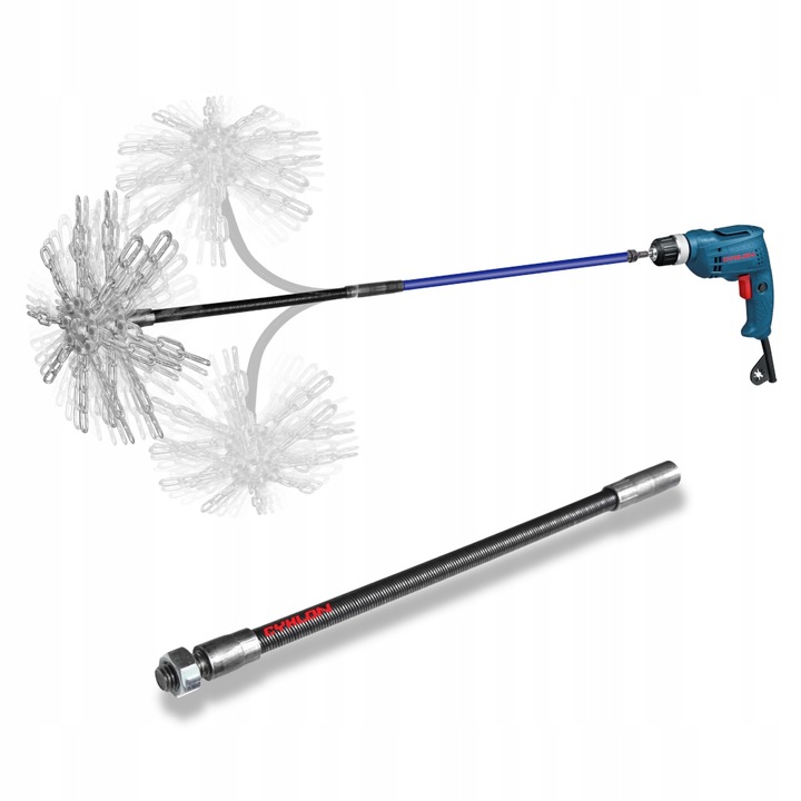 ZESTAW SZCZOTKA CYKLON 9m DO CZYSZCZENIA KOMINA 16 ŁAŃCUCHÓW GŁOWICE PILOT