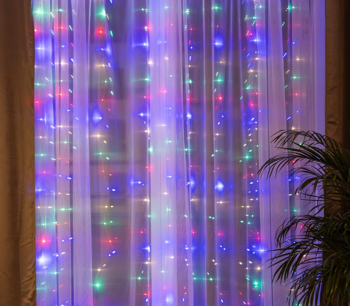 KURTYNA ŚWIETLNA LAMPKI SOPLE DRUCIKI 200 LED 2x2m GIRLANDA USB + ADAPTER