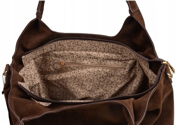 Torebka Flora&Co czekoladowa SHOPPER eco zamsz z brelokiem pompon