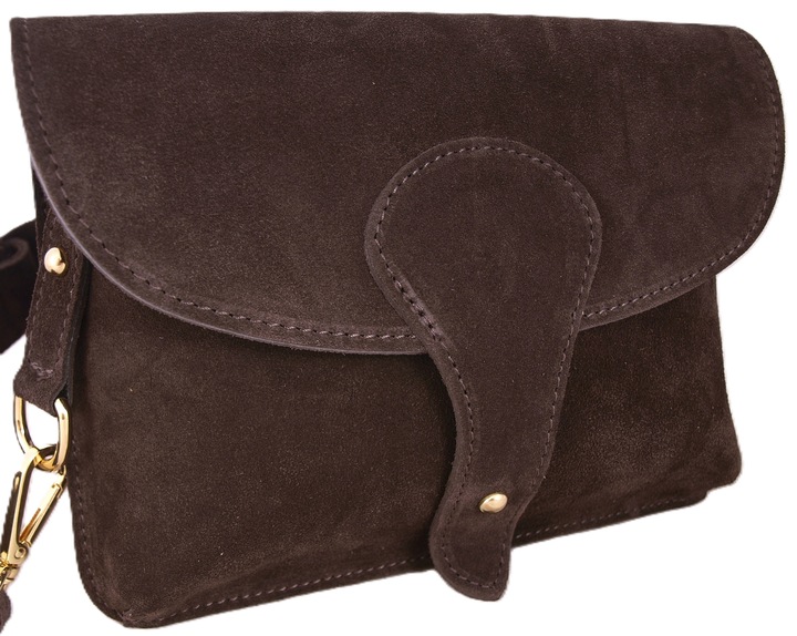 Zamszowa Torebka włoska CZEKOLADOWA nerka listonoszka MAXI DUŻA WERSJA