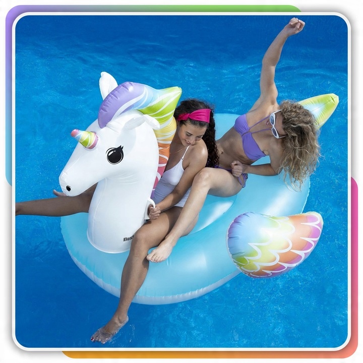 Materac Dmuchany Jednorożec GIGANT na Basen Plażę Uchwyty 224x159cm Bestway