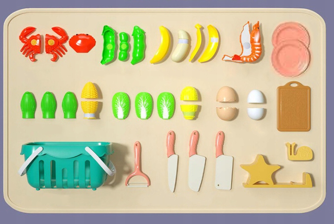 ZESTAW KUCHNIA SKLEP DLA DZIECI DO KROJENIA OWOCE WARZYWA NA RZEP KOSZYK