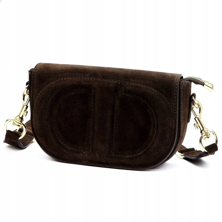 Czekoladowa zamszowa torebka damska Listonoszka Vera Pelle brązowa zamsz