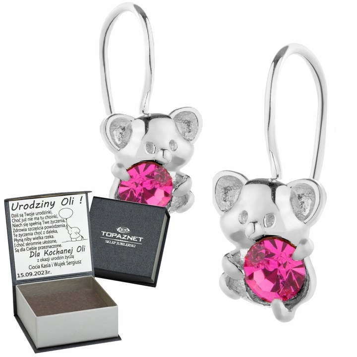 SREBRNE KOLCZYKI DLA DZIEWCZYNKI WISZĄCE + GRAWER