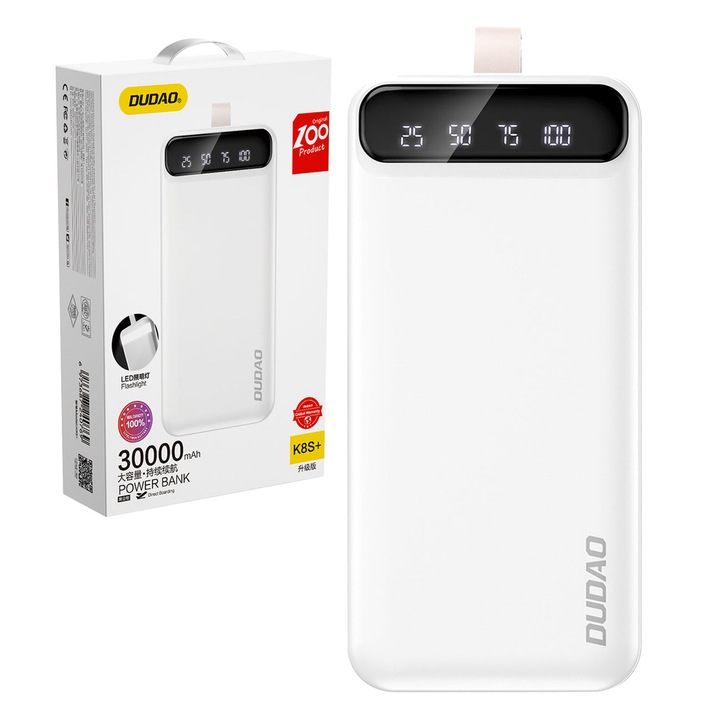 DUDAO DUŻY MOCNY POWERBANK 30000 mAh 2x USB / USB C Z LAMPKĄ LED