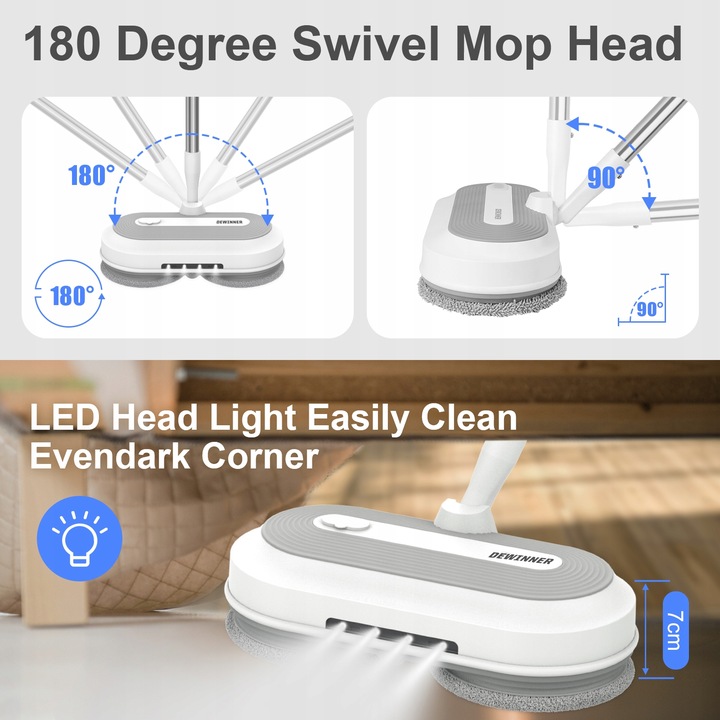 Akumulatorowy mop elektryczny 450ml Zestaw mopów obrotowych Myjka do okien