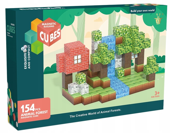 Klocki magnetyczne 3D kostki budowlane sześciany Piksele DUŻY Zestaw 154 el