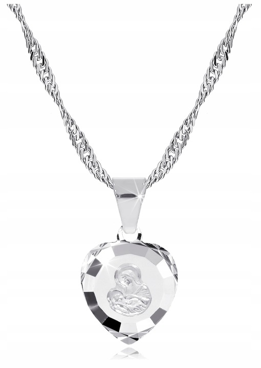 Medalik Komunijny Srebrny Łańcuszek Matka Boska do Komunii na Chrzest