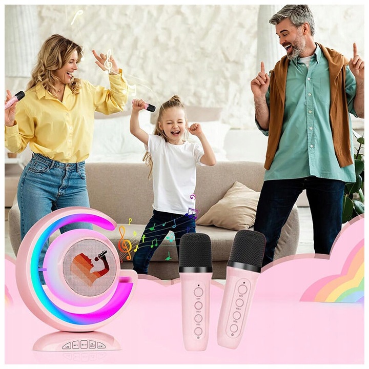 BEZPRZEWODOWY ZESTAW DO KARAOKE DLA DZIECI BLUETOOTH GŁOŚNIK + 2 MIKROFONY