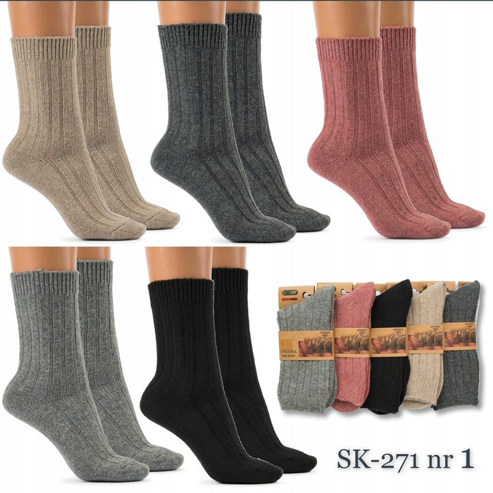 5x SKARPETY damskie NATURALNE WEŁNIANE CIEPŁE GRUBE skarpetki