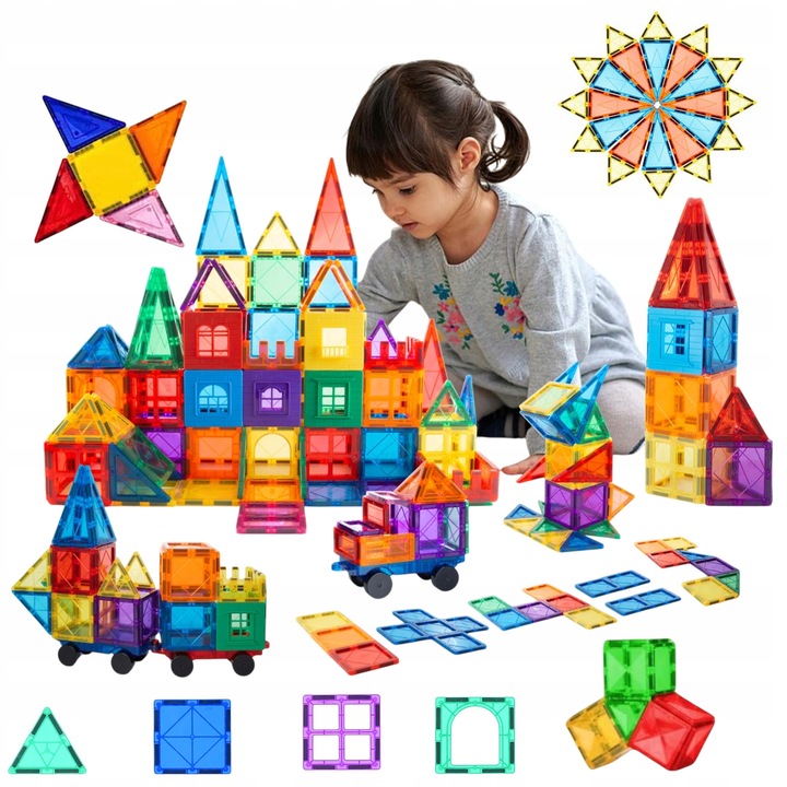 KLOCKI MAGNETYCZNE KAFELKI ZESTAW RAINBOW MAGNETIC 3D DLA DZIECI 100EL