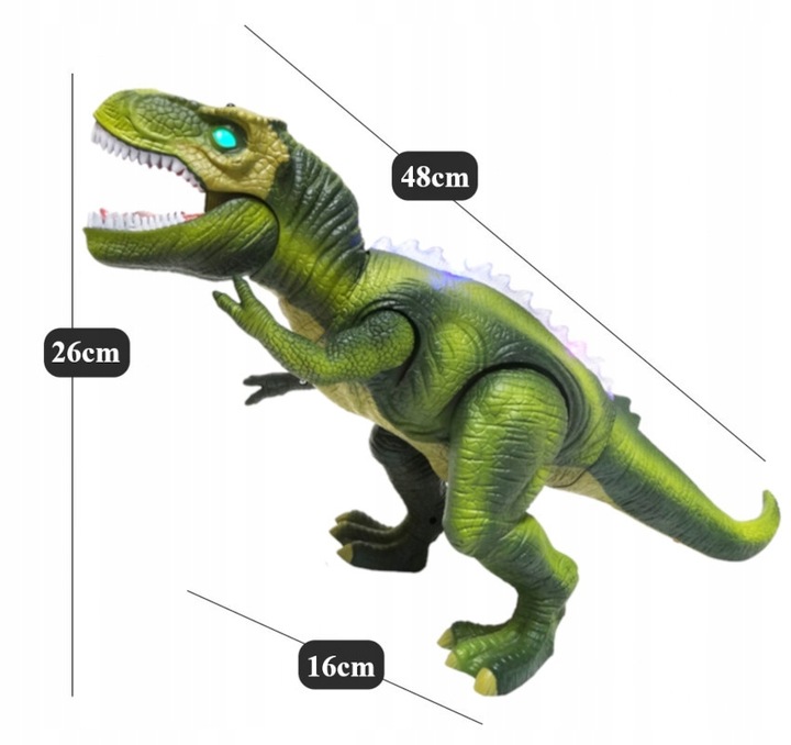 DUŻY DINOZAUR TYRANOZAUR ZDALNIE STEROWANY ROBOT LED CHODZI RYCZY + BATERIE