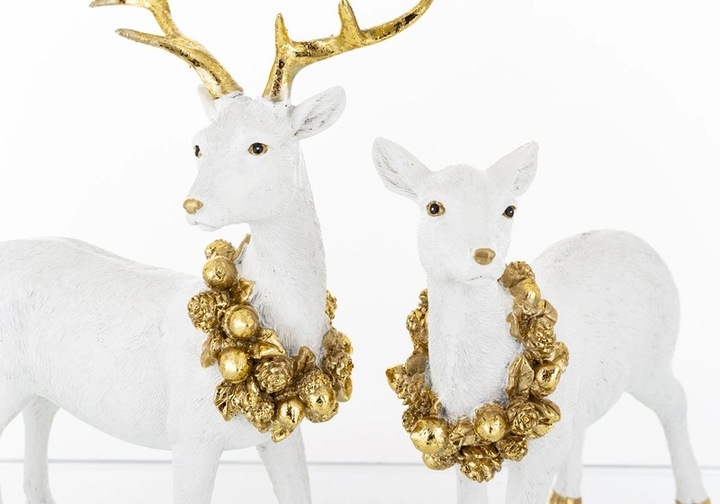 Figurka Jeleń Biała Świąteczna Dekoracyjna17x18x5cm i 22x17x8cm