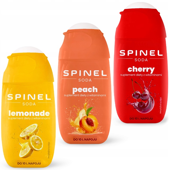3x SYROP SPINEL SODA DO SATURATORA LEMONIADA BRZOSKWINIA WIŚNIA DO 10L