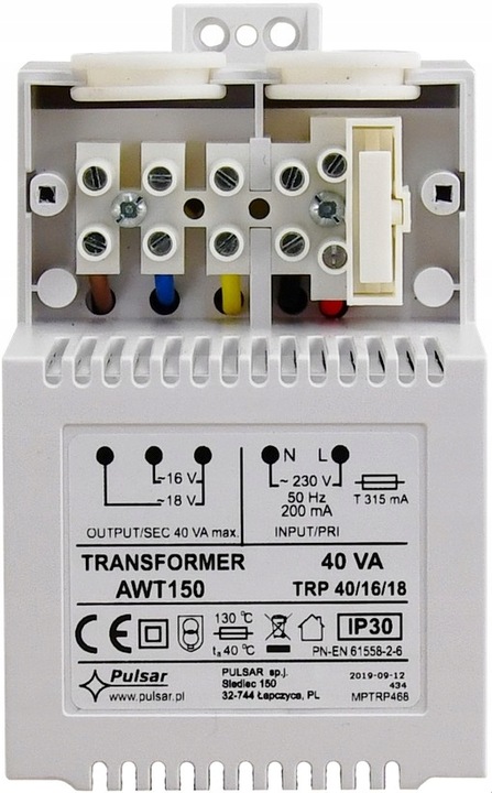 TRANSFORMATOR Pulsar AWT150 TRP 40/16/18 TR 40VA 16V 18V 230V do OPU SATEL