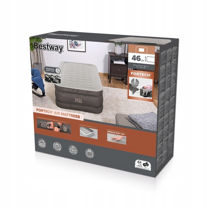 Materac Dmuchany Jednoosobowy Łóżko do Spania z Pompką 230V Bestway 69048