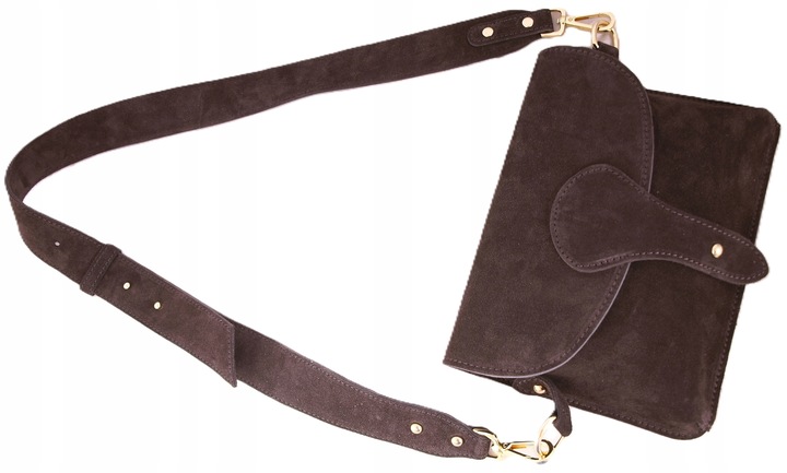 Zamszowa Torebka włoska CZEKOLADOWA nerka listonoszka MAXI DUŻA WERSJA